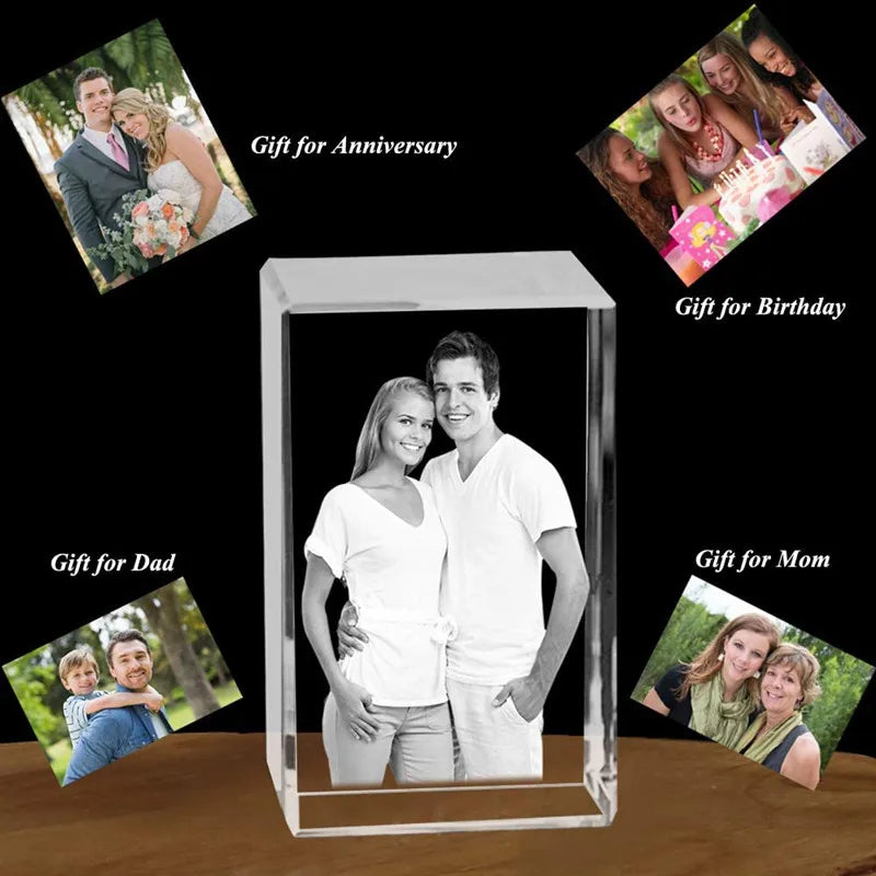 2D/3D Laser Engraved Crystal Photo Frame Personazlied Pets Picture Cube Glass Alubms Best Gifts for Wedding Anniversary Keepsake
